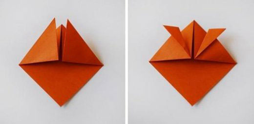 把两个三角形向上对折到顶部